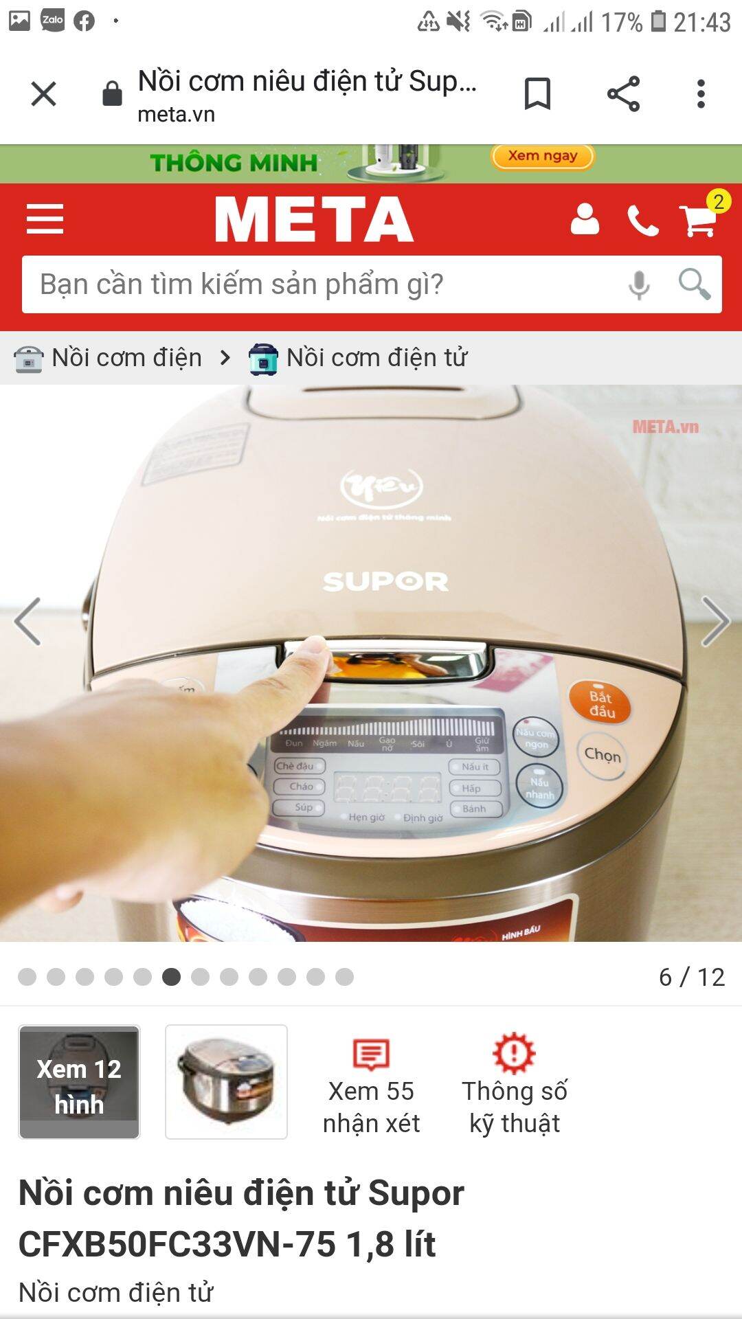 Nồi cơm điện Supor 1.8 lit
