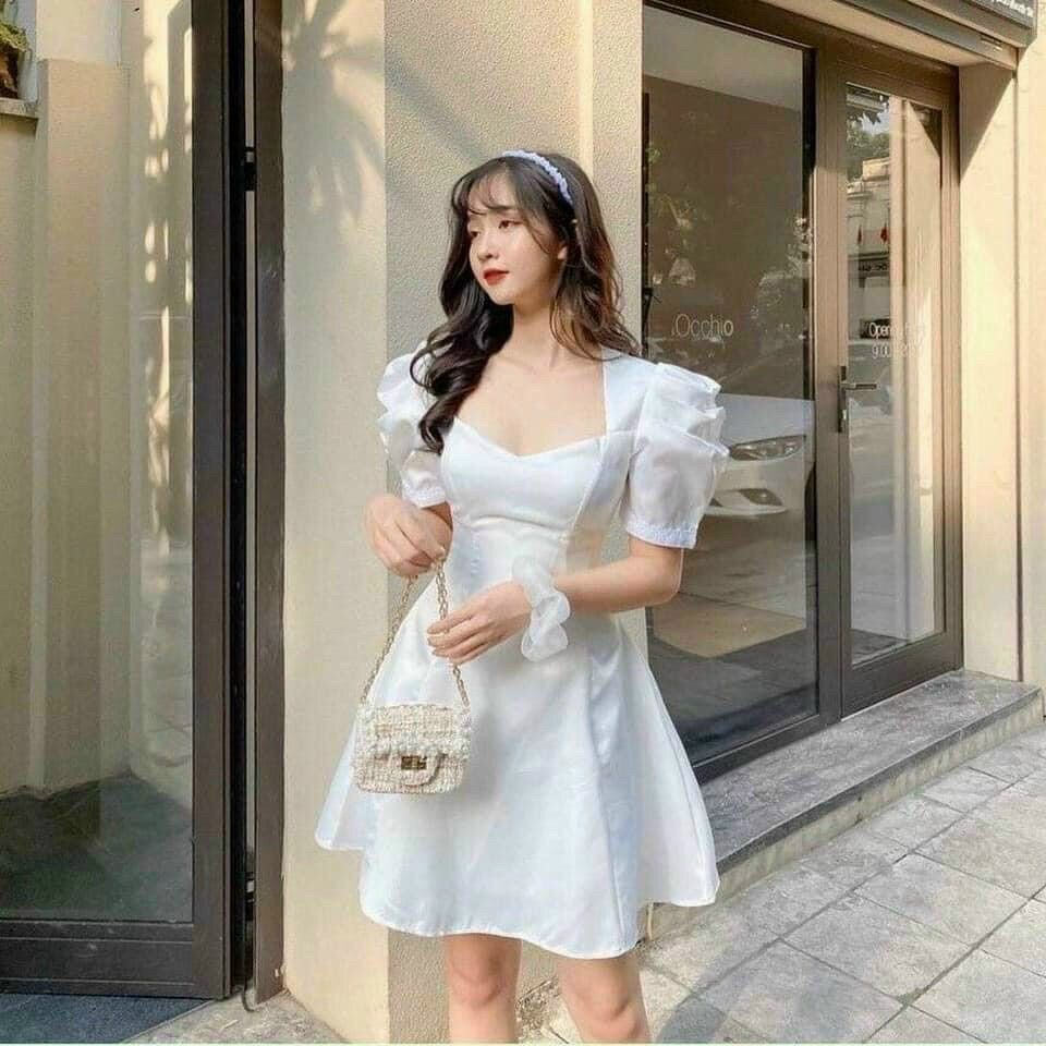 ĐẦM TRẮNG TAY PHỒNG CÓ SẴN LỚP MÚT (ĐỦ SIZE SML)