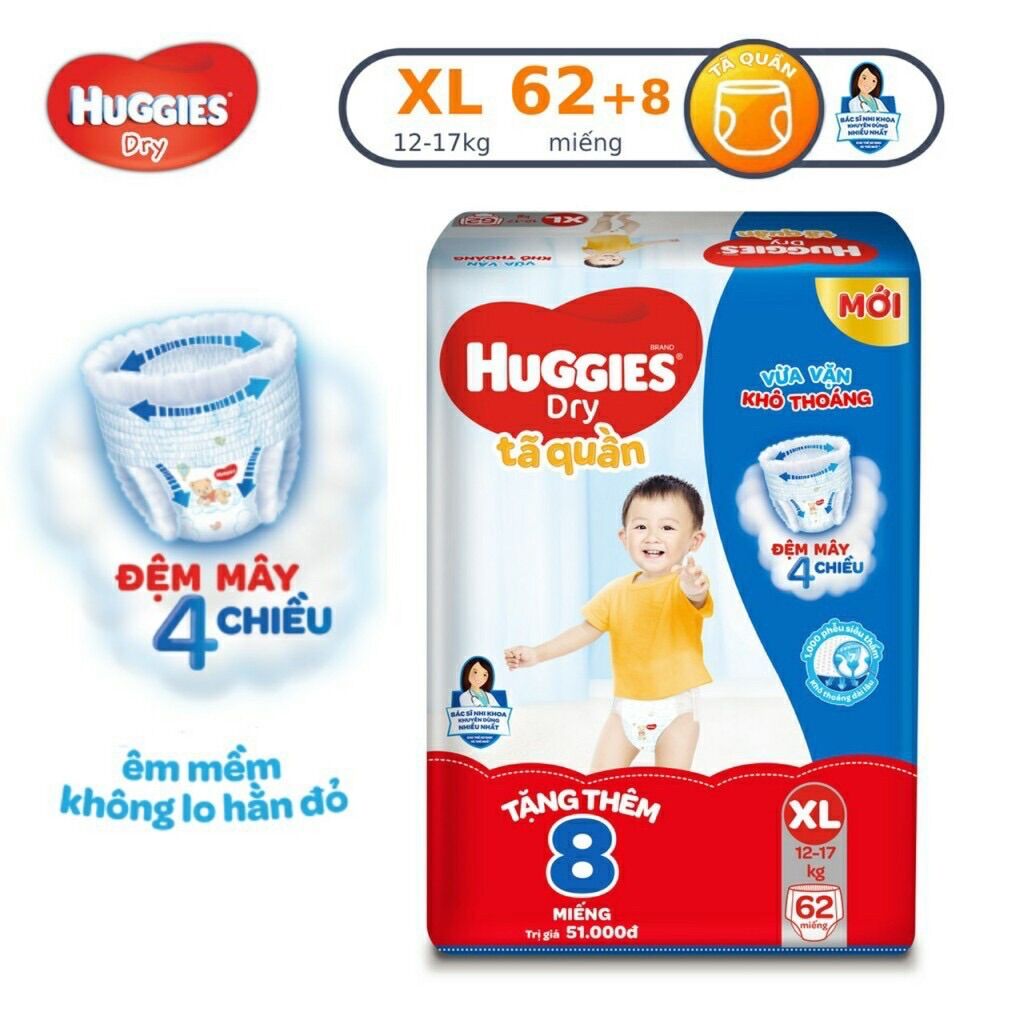 [ tặng thêm 6 quần]Tã quần huggies XL62+6