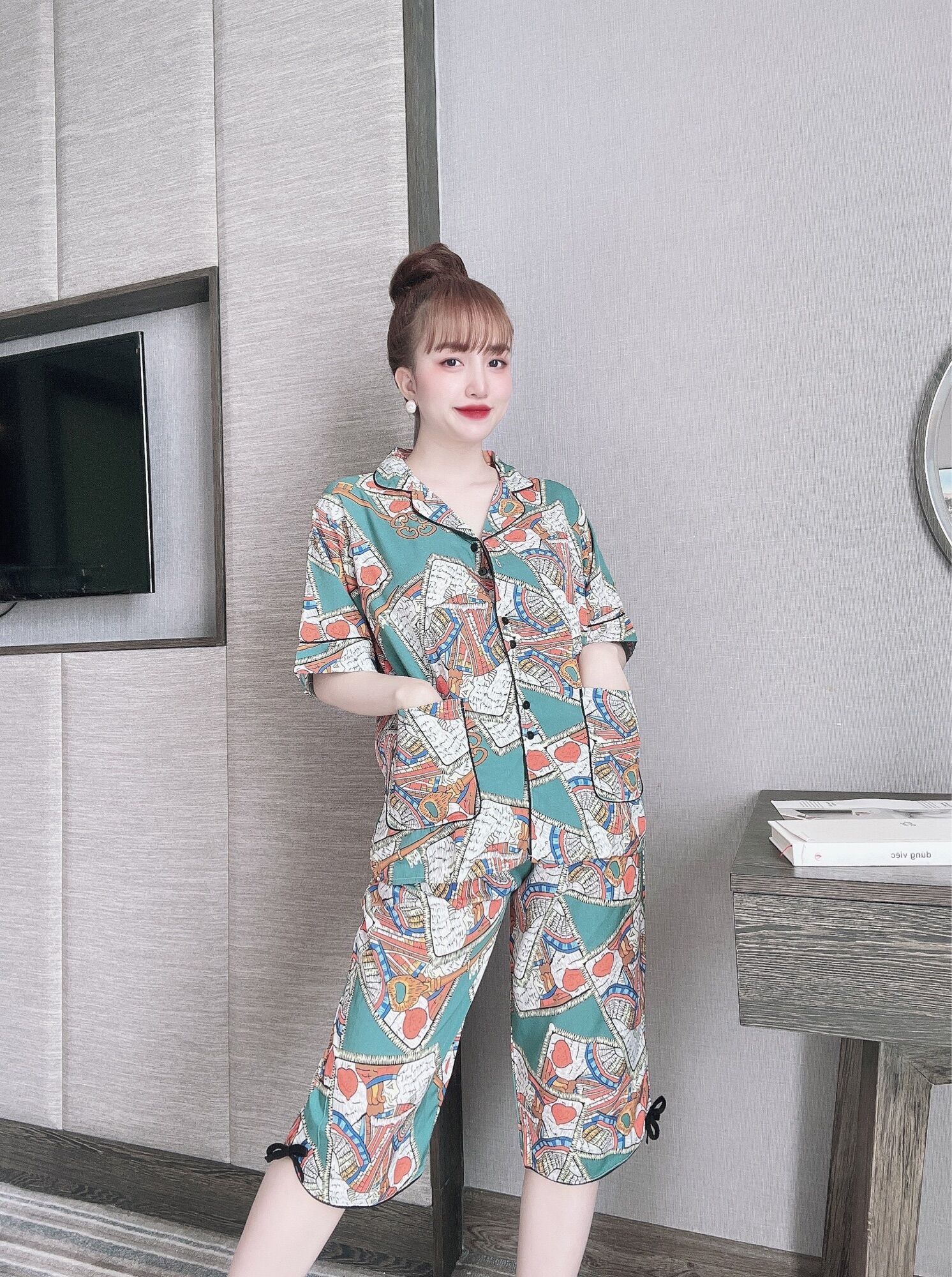 Đồ bộ Lửng Lụa bèo nơ 50-100kg mát mịn đồ bộ mặc nhà cho nữ Y