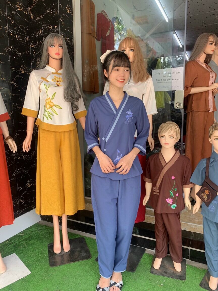 Đồ Lam Đi Chùa - Mẫu Kate Tim Viền