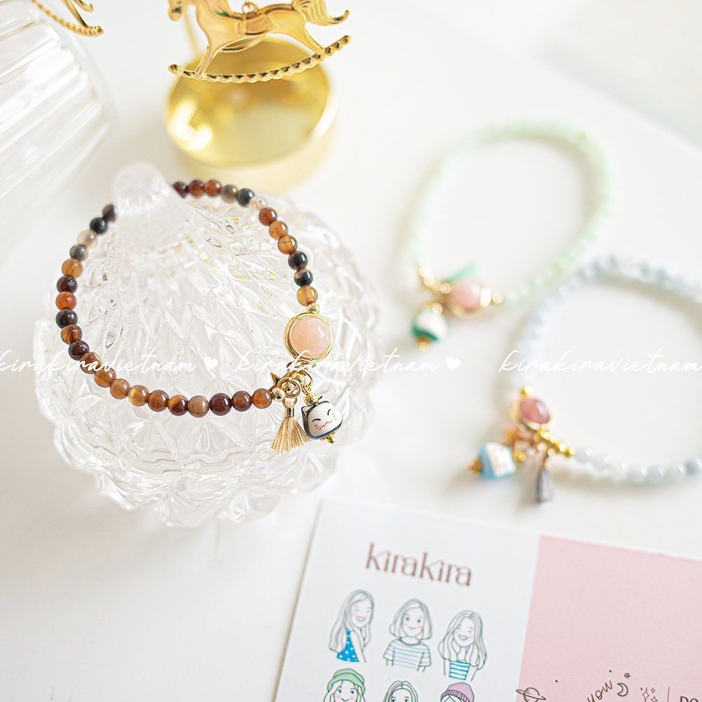 Vòng tay hạt đá Agate lục lạc mèo Kitty Goo