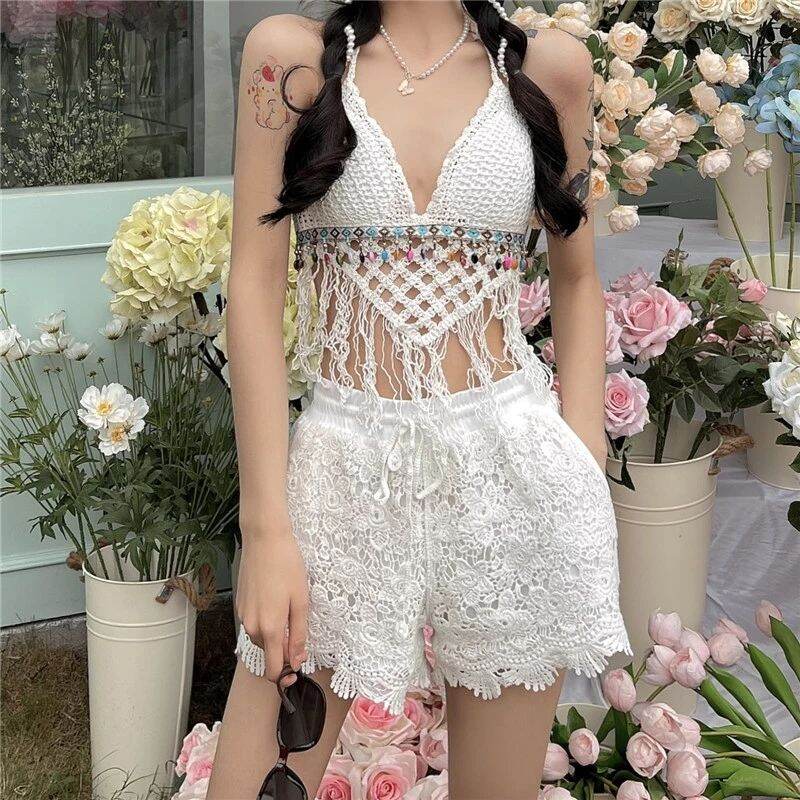 Bikini len đi biển nữ, set 3 món ren hạt tam giác hàng Quảng Châu cao cấp Vivi Shop