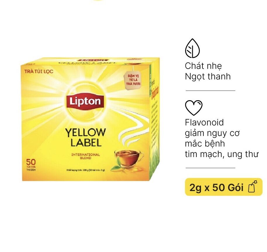 Hộp 50 gói Trà Lipton túi lọc nhãn vàng 2g/gói