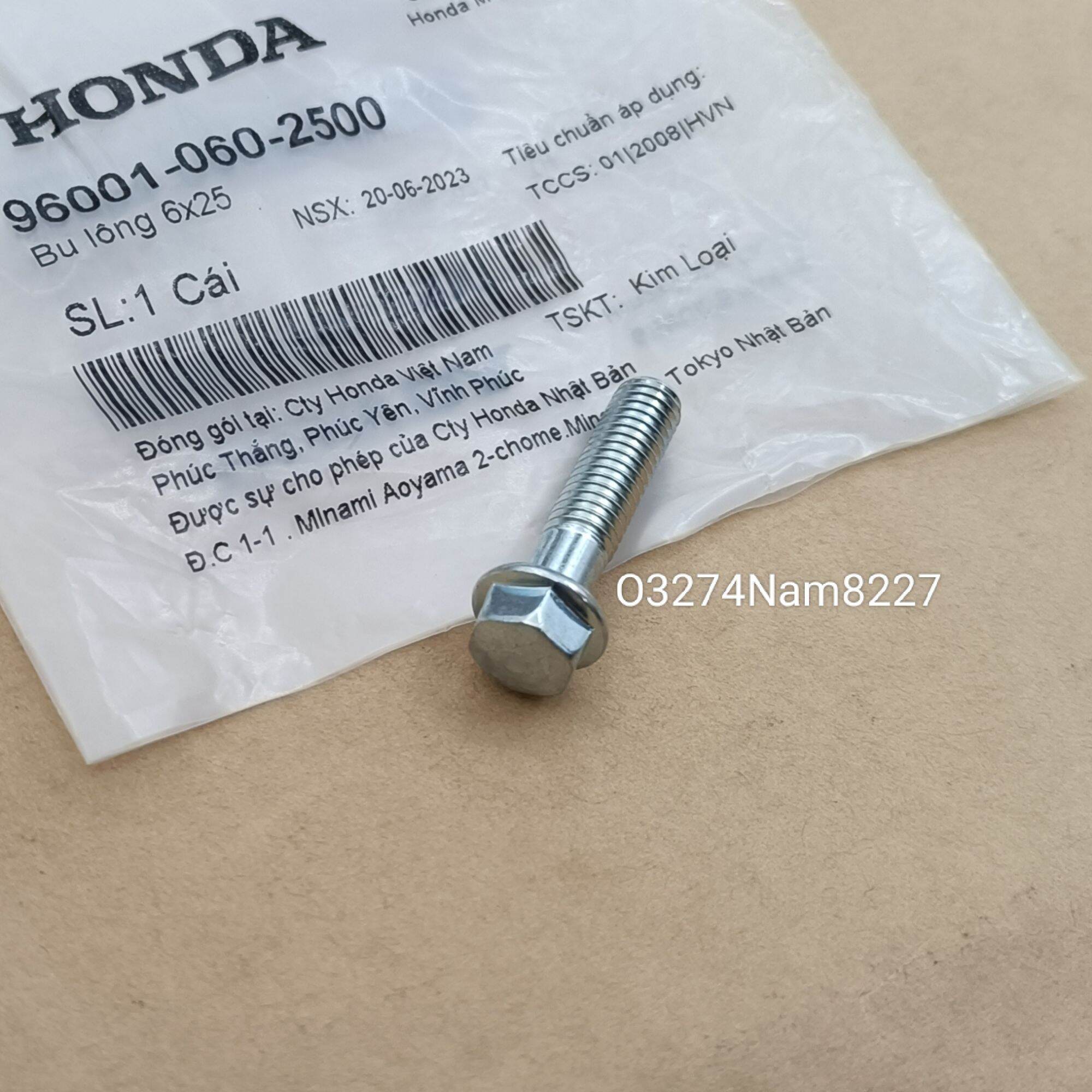 Ốc, bu lông 6x25 nắp cánh bướm DREAM, WAVE, FUTURE... zin honda