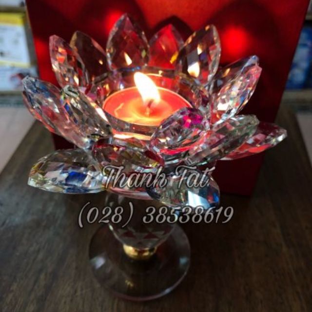✨ Đế nến hoa sen pha lê chân cao 16cm - ( 1 Cái )✨