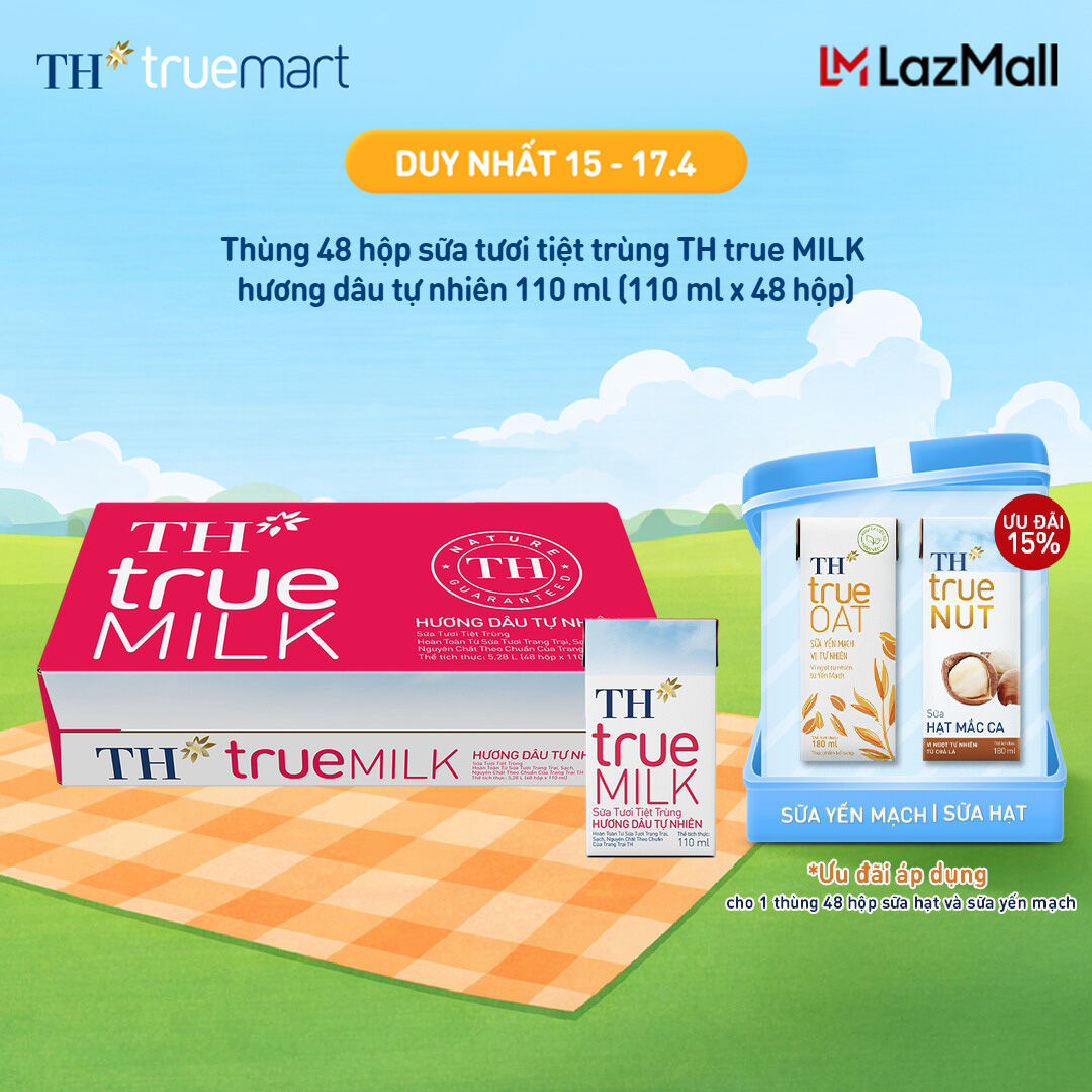 Thùng 48 hộp sữa tươi tiệt trùng TH true MILK hương dâu tự nhiên 110 ml (110 ml x 48)