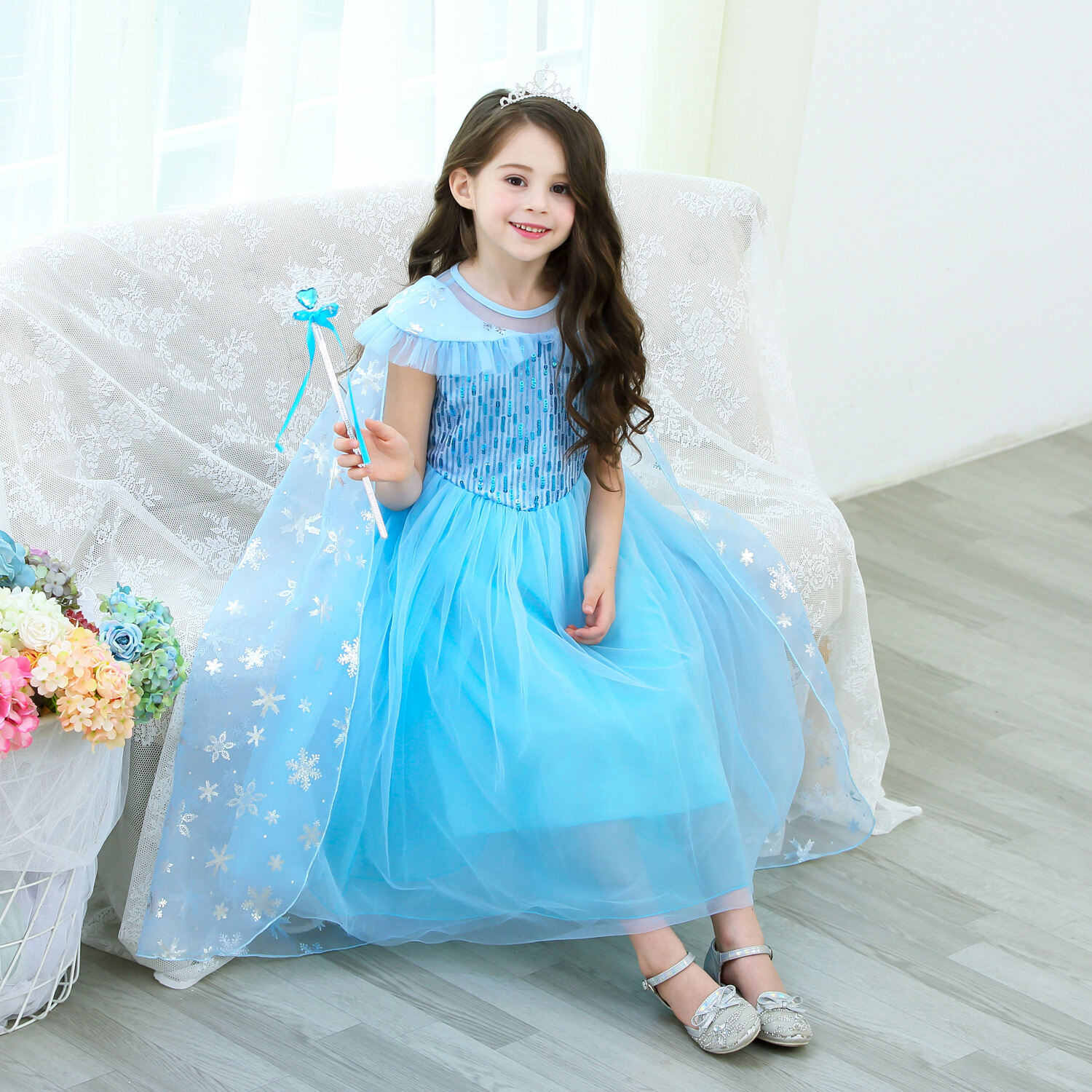 Váy Bé Gái Elsa Bomines Đầm Công Chúa Elsa Phối Lưới Cho Bé Gái Từ 3