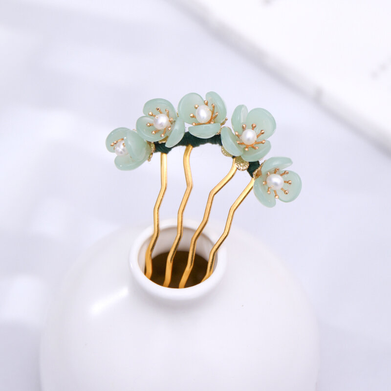Lược chải tóc phụ kiện tóc phong cách cổ xưa phụ kiện tóc ngọc trai búi tóc lưu ly lược cài bông hoa trâm ngọc trâm cài tóc hán phục phụ kiện tóc minh trâm cài tóc nhỏ