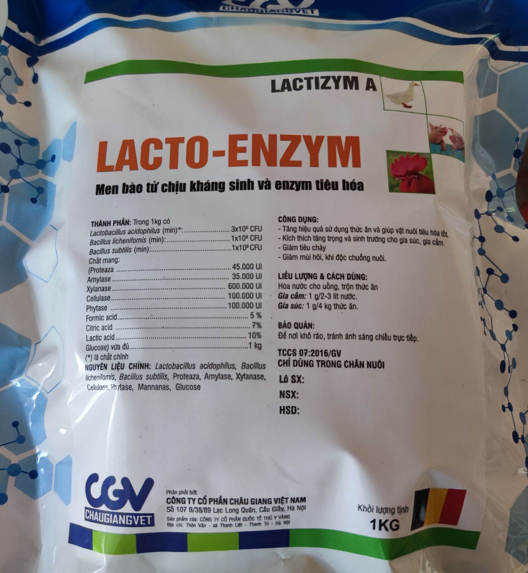 Men bào tử chịu kháng sinh Lacto Enzyme 1kg giảm tiêu chảy, tăng tỷ lệ tiêu hóa và hấp thu trên gia súc, gia cầm