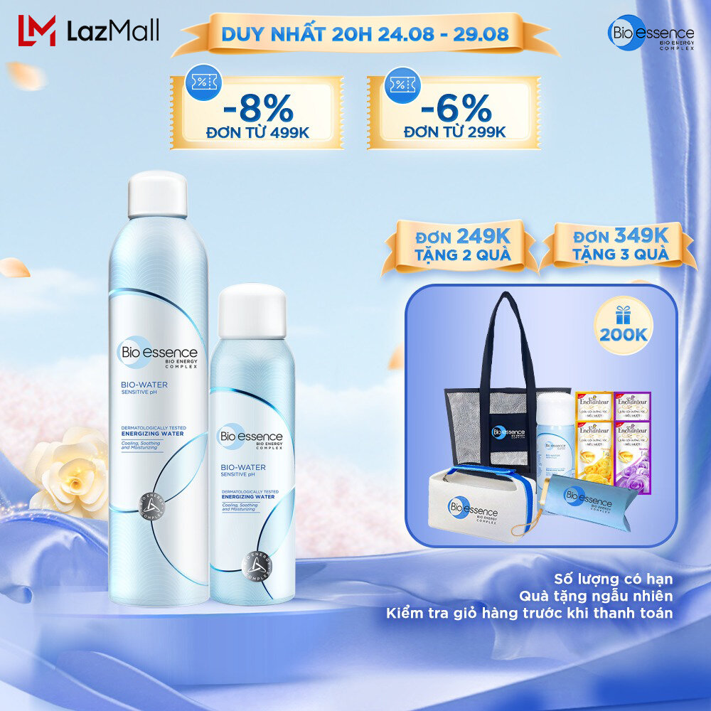 Combo 2 Nước xịt khoáng dưỡng da ẩm mượt mịn màng Bio-Essence Bio-Water Water Energizing 300ml và100ml