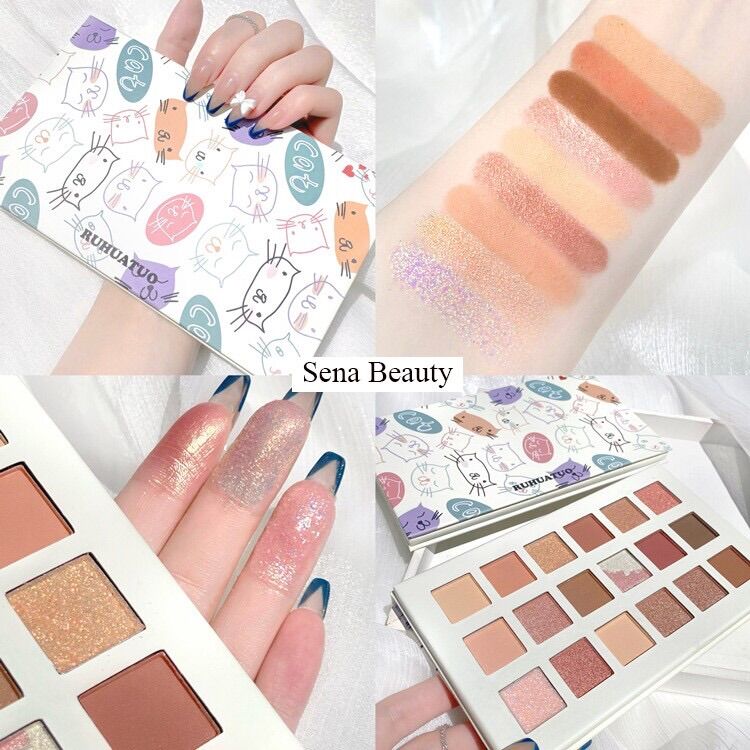 Bảng phấn mắt 18 ô Ruhuatuo Mèo Hoạt Hình Sena Beauty