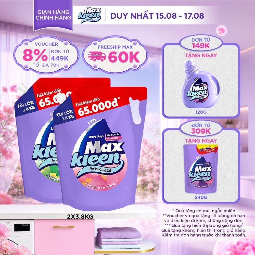 Combo 2 Túi Nước Giặt Xả MaxKleen 3.8kg