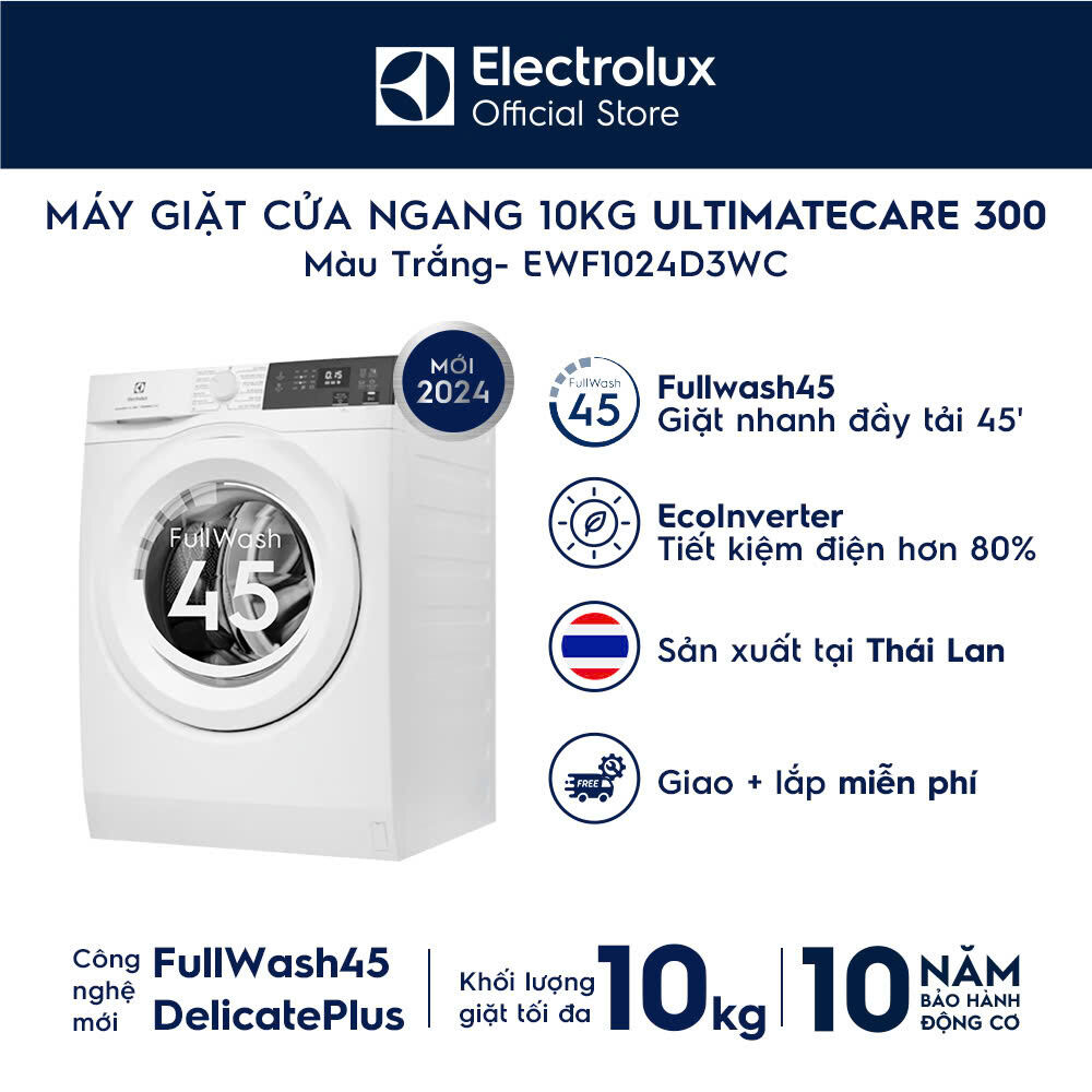 [MỚI] Máy giặt cửa ngang Electrolux 10kg UltimateCare 300 EWF1024D3WC Inverter - Free Giao lắp