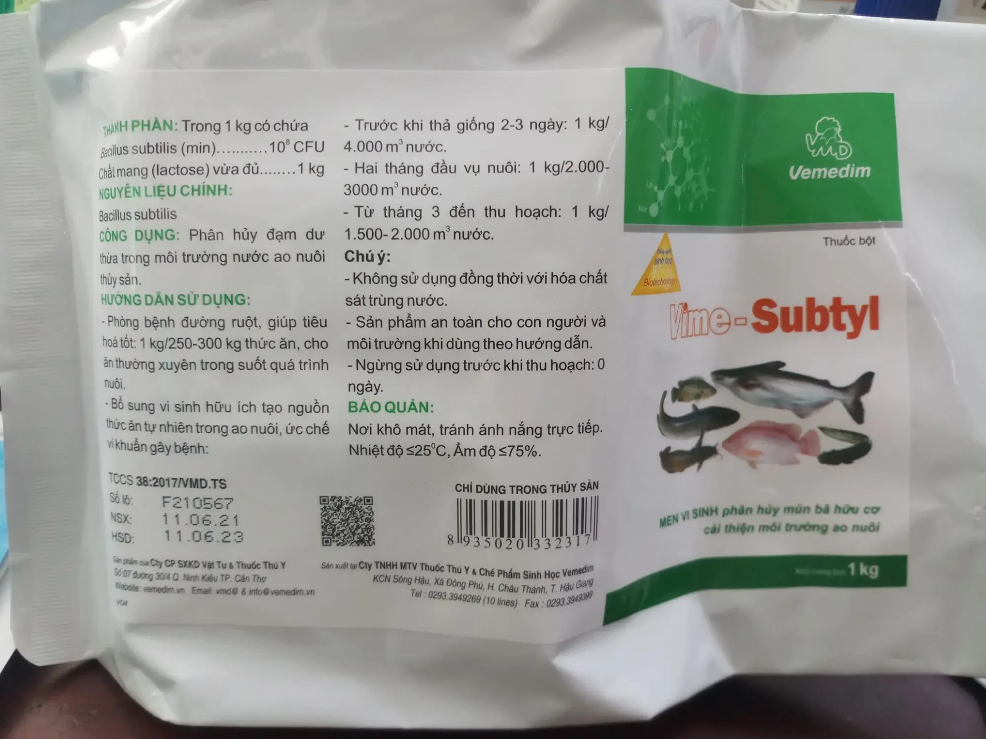 Vime subtyl ( nhãn cá) 1kg phân hủy mùn bã trong ao nuôi hsd 11/06/2023