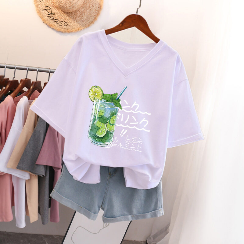 Áo Phông Cộc Tay Cổ Chữ V 300Kg Áo Tay Lửng Cỡ Lớn Kiểu Mỹ Instagram Sành Điệu Rộng Rãi Mùa Hè Cotton Cho Nữ