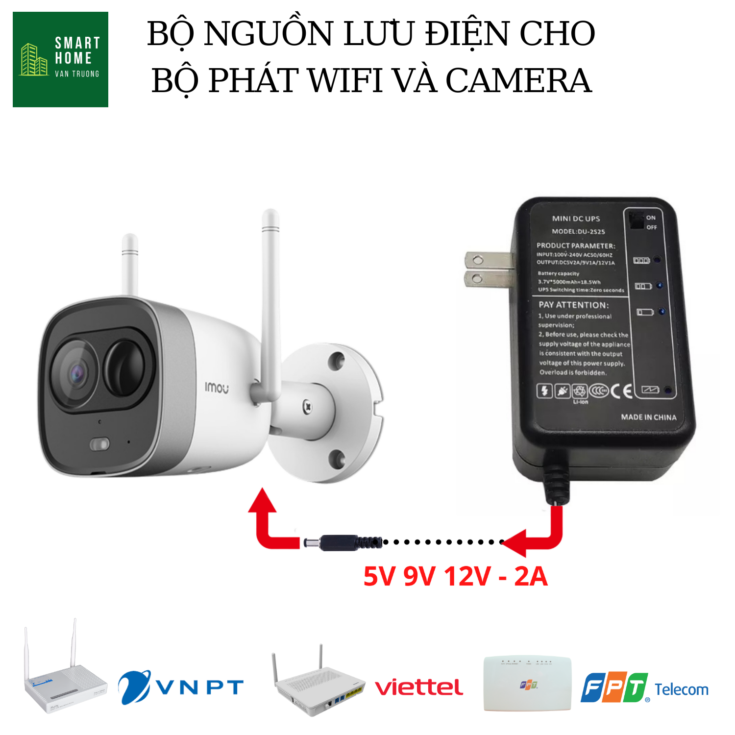 Sạc dự phòng cho wifi thích hợp chuyển nguồn 220v ra 5v 9v 12v ups mini