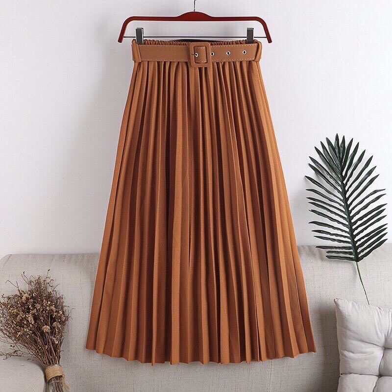 [ Hàng QC] Chân Váy Xếp Ly Dài Kèm Đai Loại 1