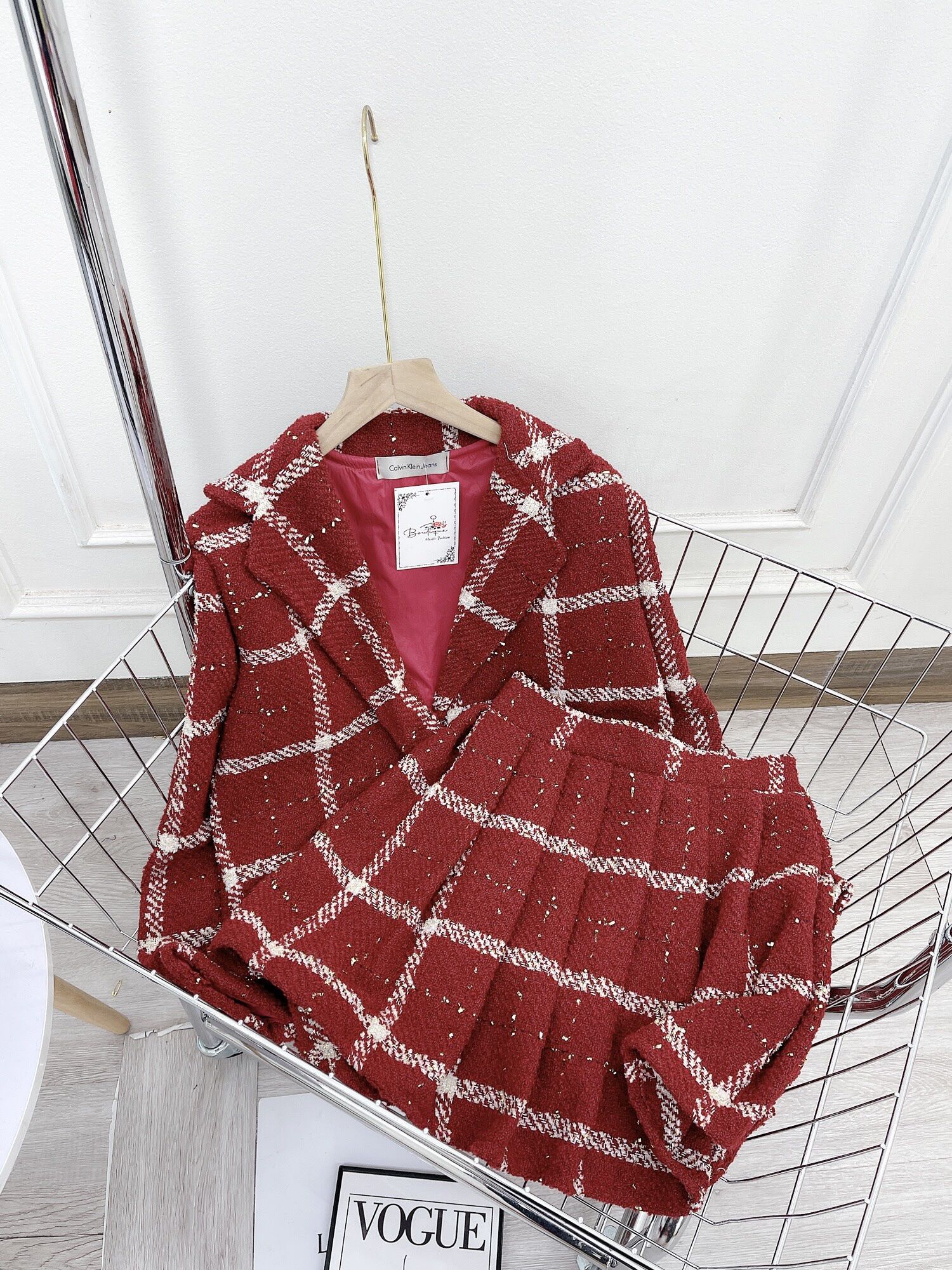 Sét váy dạ đỏ sẵn hàng TL92