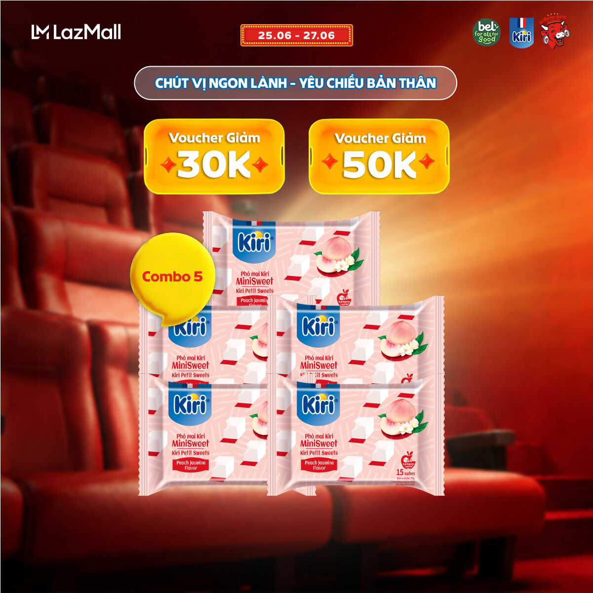Combo 5 Phô mai Kiri vị đào hoa nhài 15C 78g