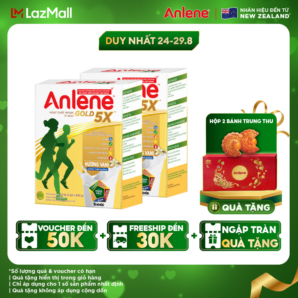 Combo 2 hộp Sữa bột Anlene Gold 5X hương vani 1,2kg