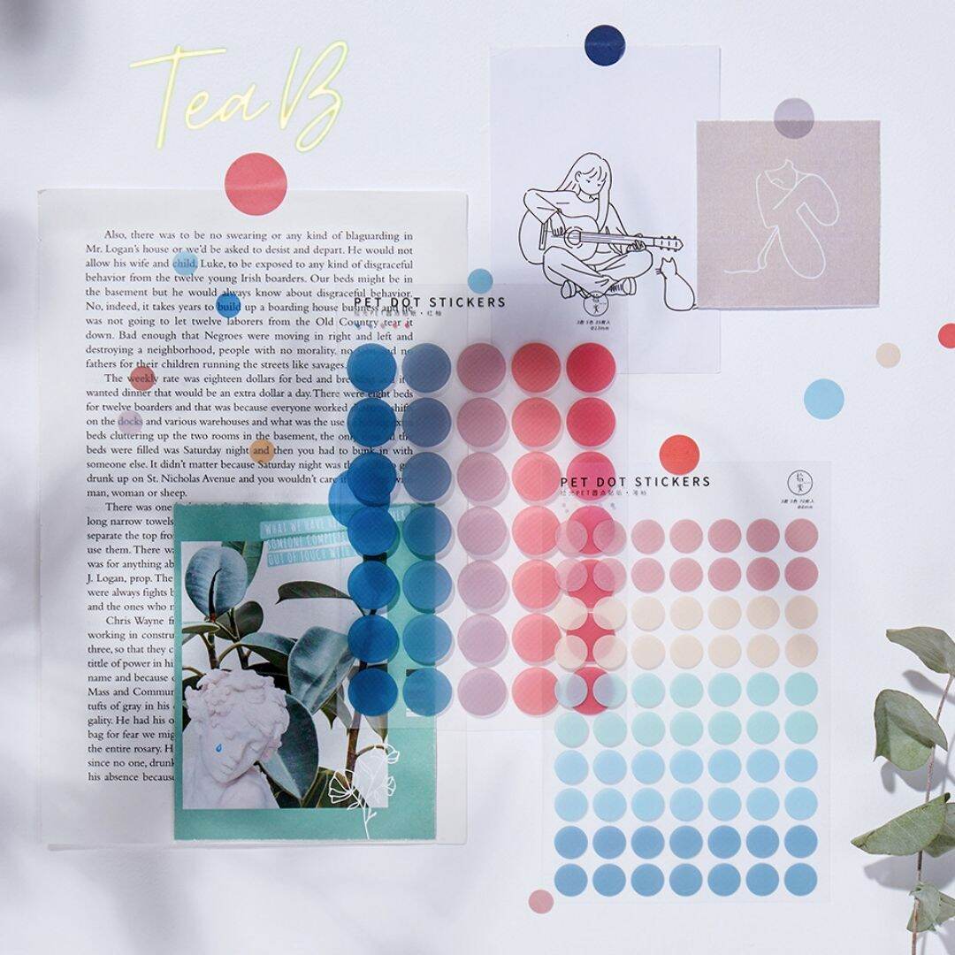 Tea.B/T06_Bộ 3 Tờ Sticker (Nhãn Dán) Hình Tròn Chống Thấm Nước Trang Trí
