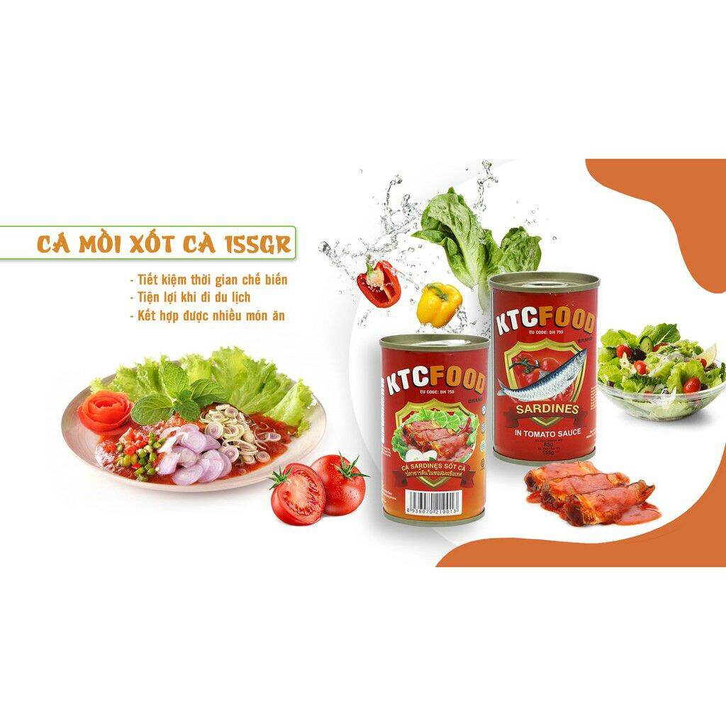 Lốc 10 hộp cá sadines sốt cà ktc xuất khẩu lon 155gr