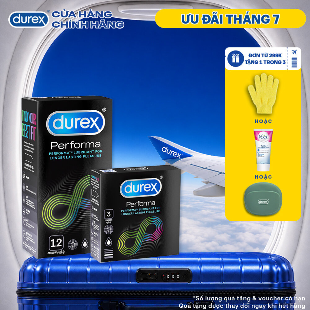 Bộ bao cao su Durex Performa kéo dài thời gian size 52mm, 1 hộp 12 bao và 1 hộp 3 bao