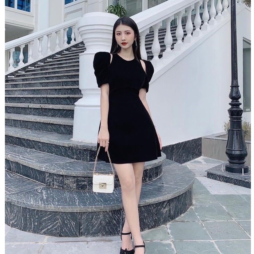 (D124 SHOP BIGSIZE NỮ 50KG ĐẾN 90KG) đầm khoét vai không nơ cổ tròn