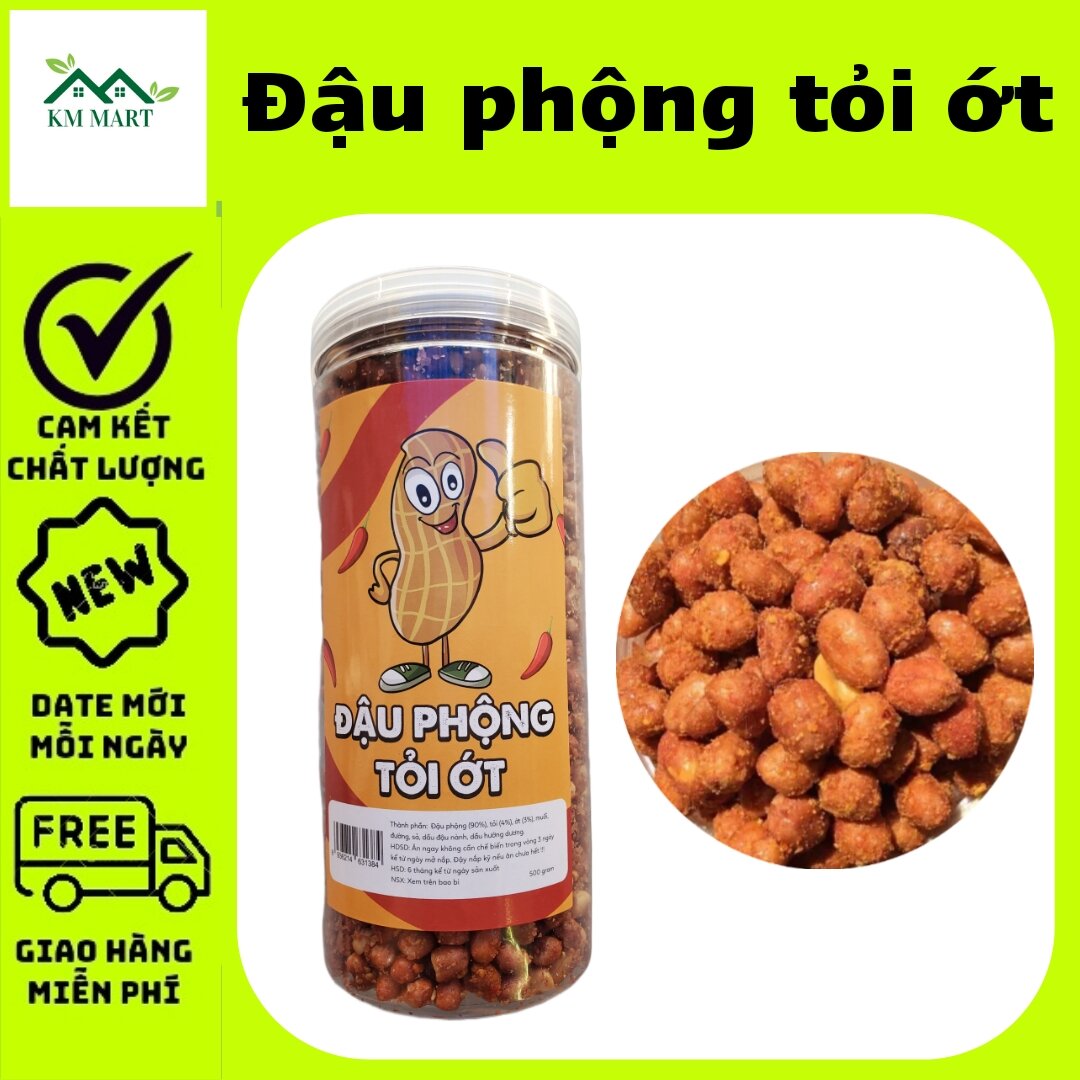 Đậu phọng tỏi ớt giòn tan cay nòng lkm mart | hũ pet 500g