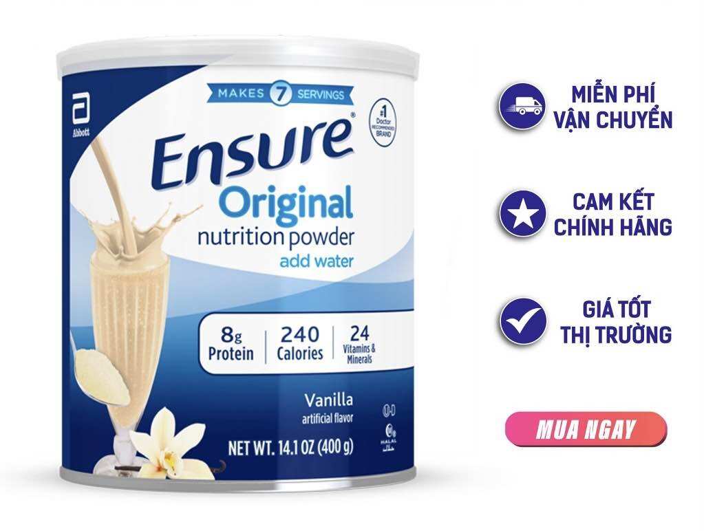 Combo 6 lon Ensure Mỹ Original Nutrition Powder 400g mẫu mới Vanilla Date 2025