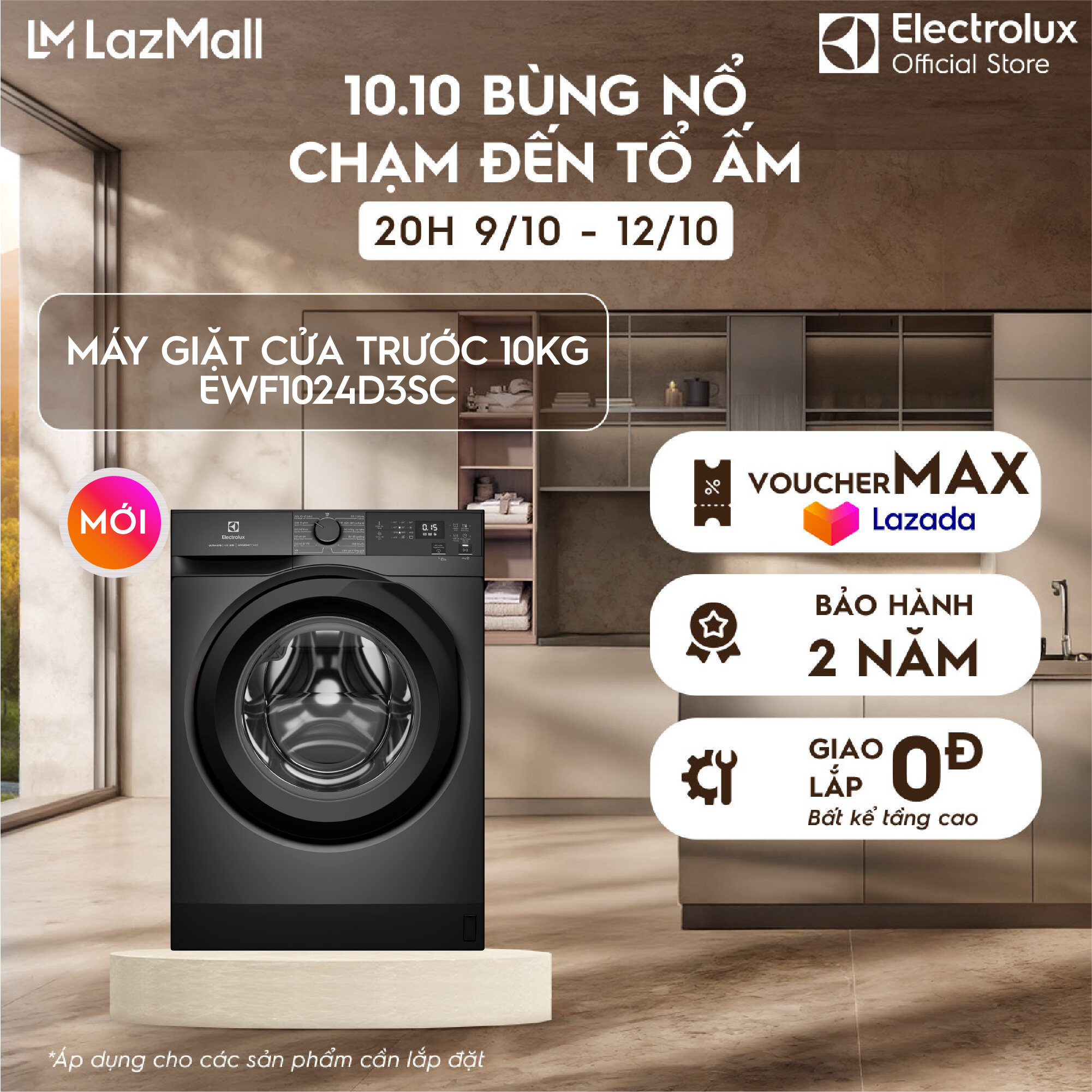 [MỚI] Máy giặt cửa ngang Electrolux 10kg UltimateCare 300 EWF1024D3SC Inverter - Free Giao lắp