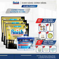 Combo 3 Túi Rửa Chén Bát Finish Powerball Ultimate Plus Intensive Lemon Sparkle 18 Viên + Dung Dịch Vệ Sinh Máy Finish 250ml