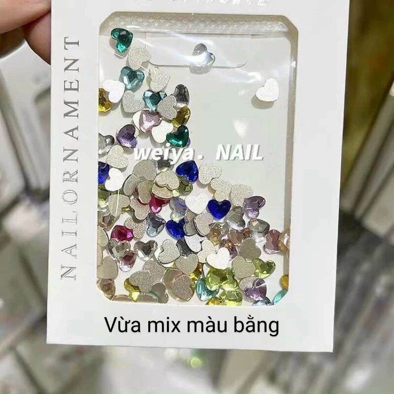 Túi phụ kiện đính móng trang trí nail đá khối mix đủ size đủ màu