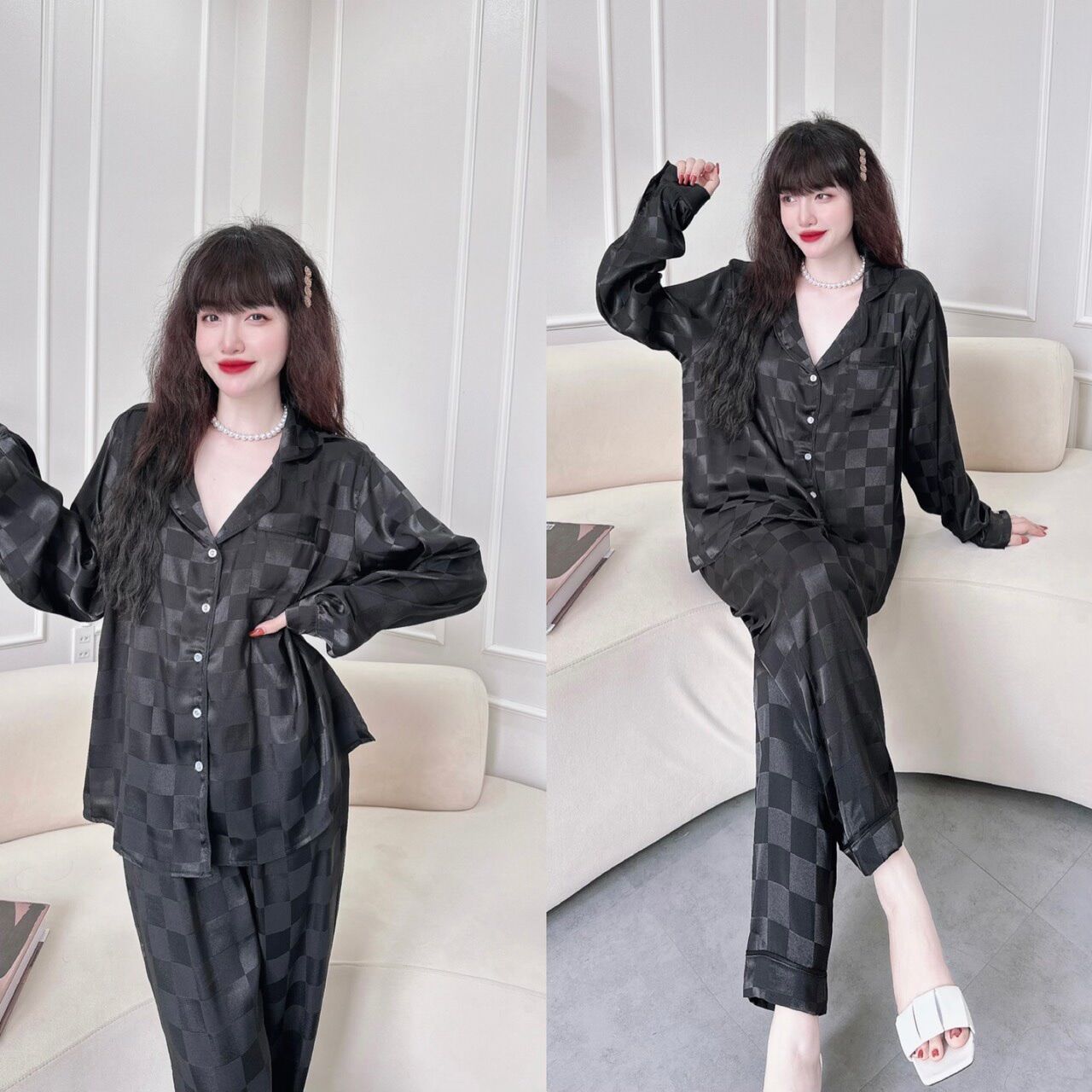 (GẤM CAO CẤP) Đồ bộ lụa gấm 50-90kg bigsize quần dài P