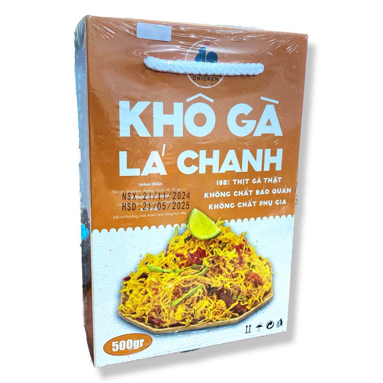 Hộp 500gr khô gà lá chanh thượng hạng. Date mới 6 tháng.