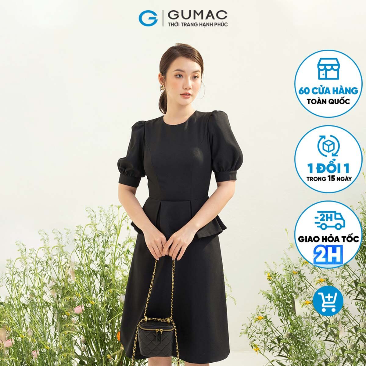 Đầm dáng ôm GUMAC DC03064 eo phối bèo