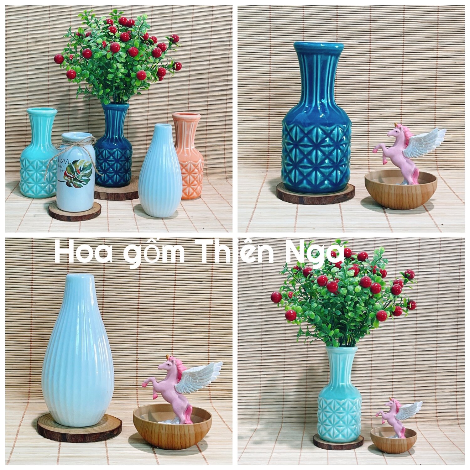 Lọ cắm hoa, bình trang trí gốm sứ Bát Tràng cao 14cm - 18cm