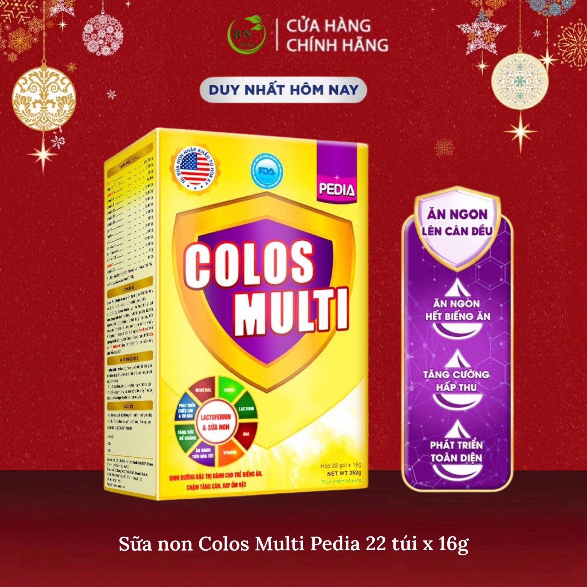 Sữa Non Colos Multi Pedia hộp 22 gói x 16g chuyên biệt hỗ trợ giúp bé ăn ngon, tiêu hoá tốt