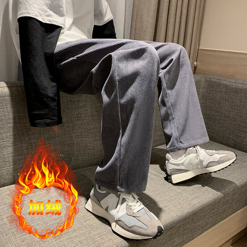 Straight Corduroy Pants Men's Casual All-Match Fashion Loose Hong Kong Style Japanese Style Retro Fashion Brand Spring Corduroy Cropped Pants