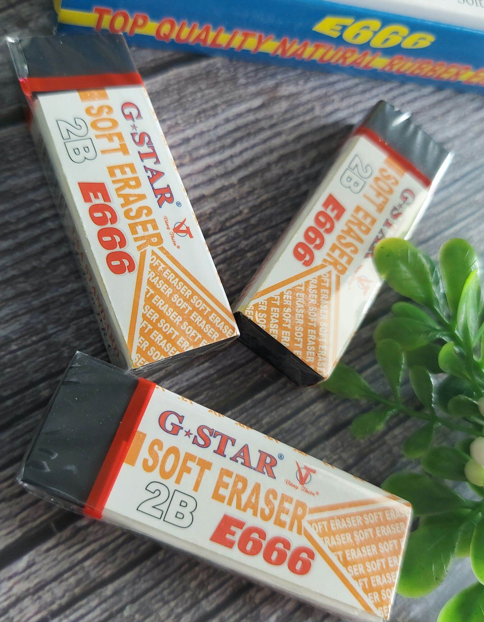 SET 5 GÔM BÚT CHÌ E666 TRẮNG HOẶC ĐEN
