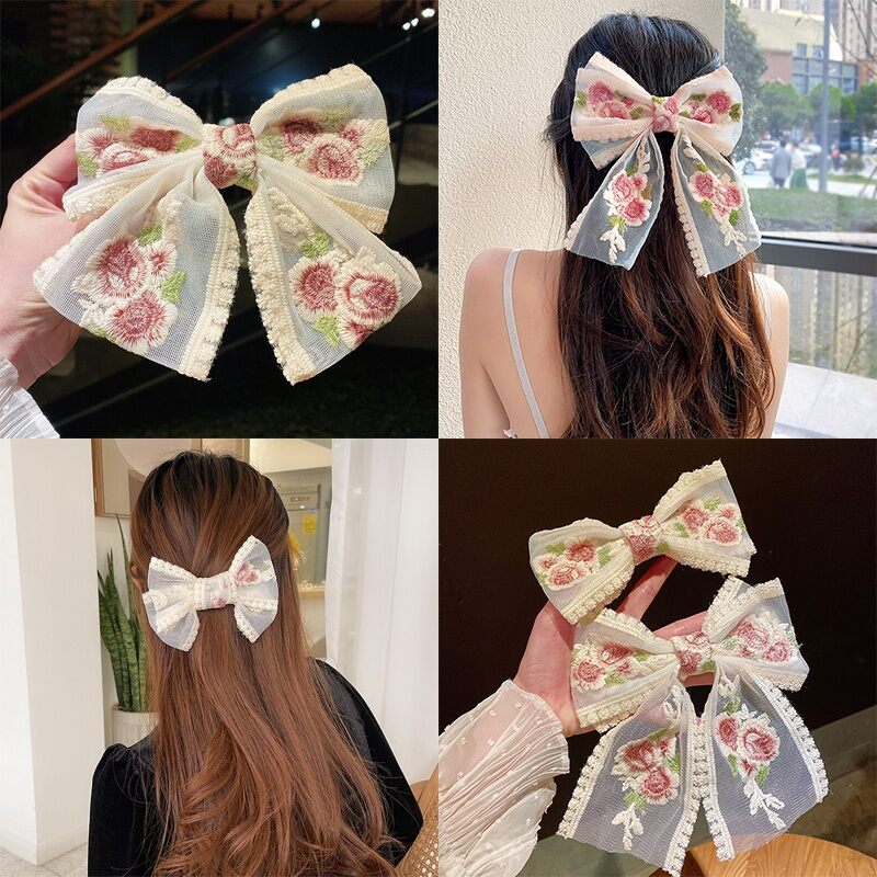 Kẹp tóc nữ nơ phối ren cổ điển