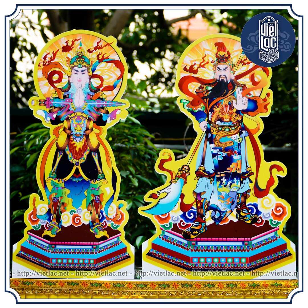 Tranh hộ pháp thiện, hộ pháp ác cao 60cm có chân đế