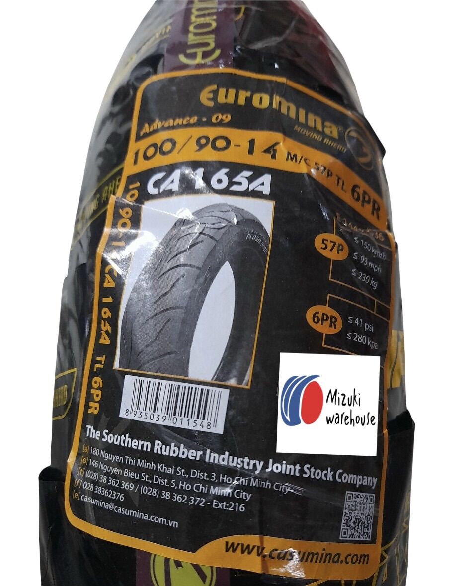 Vỏ ( Lốp ) Sau SH mode, PCX, Liberty 100/90-14 Euromina ( Đạt tiêu chuẩn E4 Châu Âu)