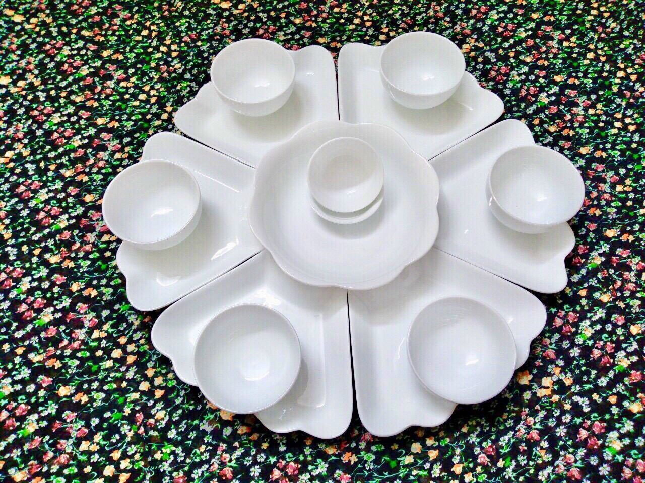 Bộ đồ ăn trắng tinh sứ bát tràng đk 45cm 15 món