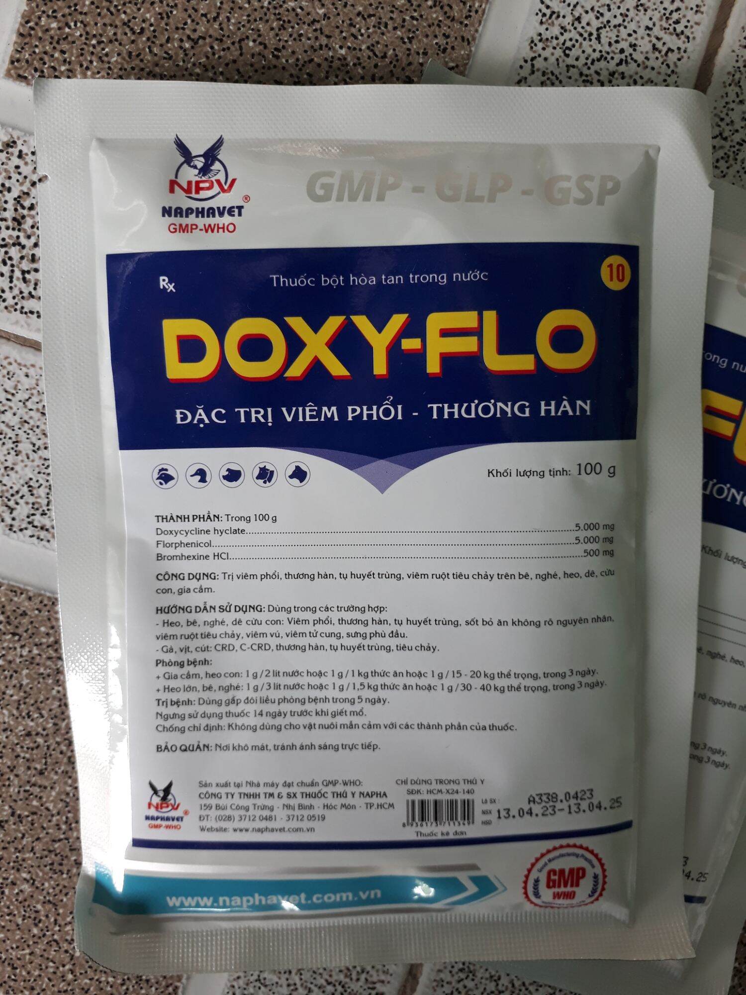 gà khò, sưng họng khó thở, nhiễm trùng hô hấp doxy flo 100gr
