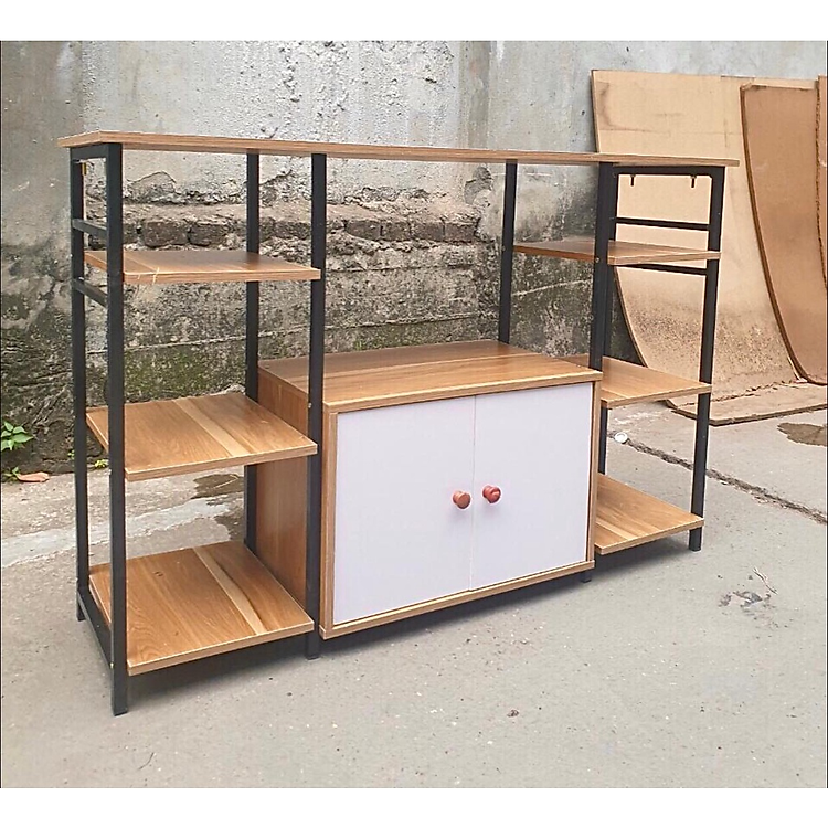 Kệ lò vi sóng 2 tầng 6 ngăn có tủ/ kệ bếp đôi/ kệ gỗ nhà bếp có tủ