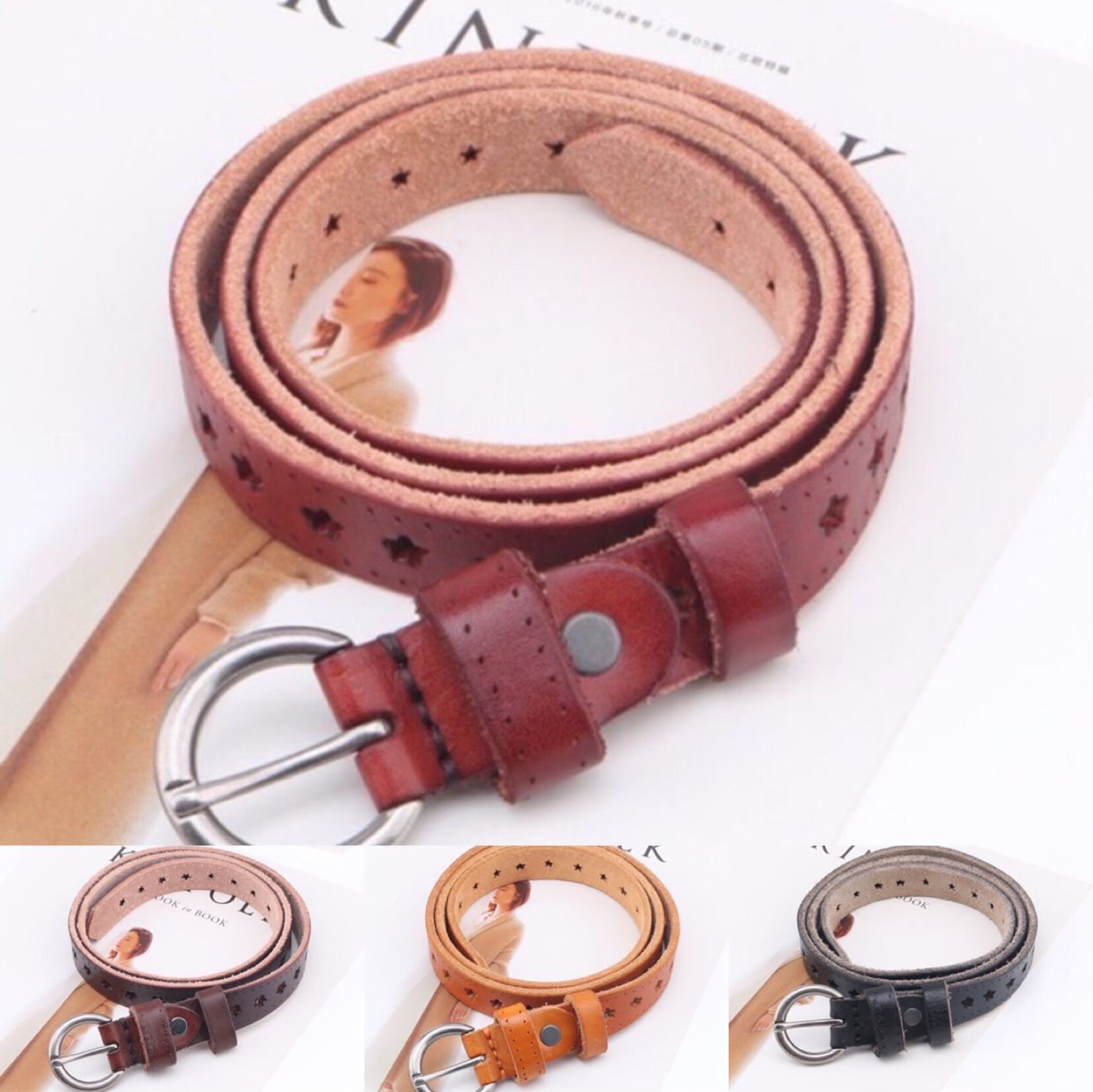 Thắt lưng da bò 1 miếng của nữ bản 2.4cm