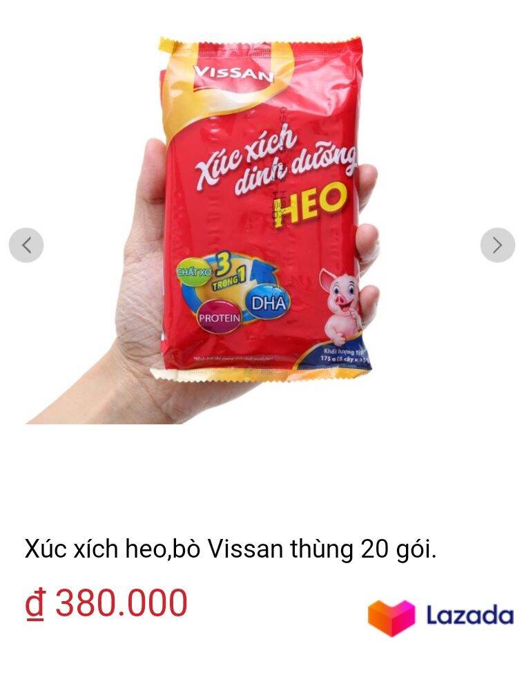 1Thùng  xúc xích dinh dưỡng. Heo bò  Vissan 20 gói 175g