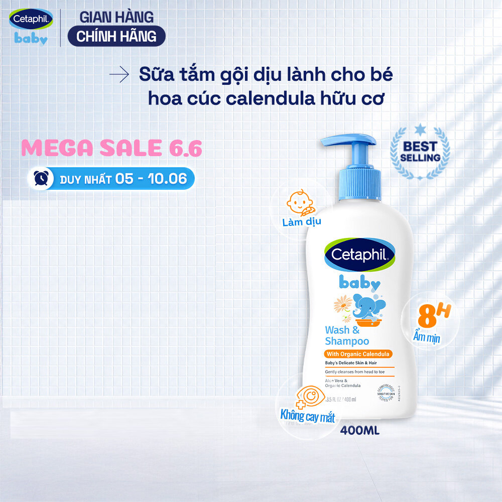 Sữa tắm dưỡng ẩm dịu lành cho bé với Calendula hoa cúc hữu cơ CETAPHIL BABY WSHAMPOO CALENDULA 400ML